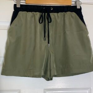 Mossimo Women’s Silky Shorts Dark Green/Black Elastic Tie Waist Size XS